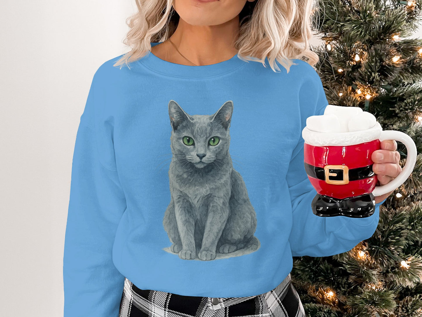 Cozy Blue Sweatshirt with Adorable Cat Print product type