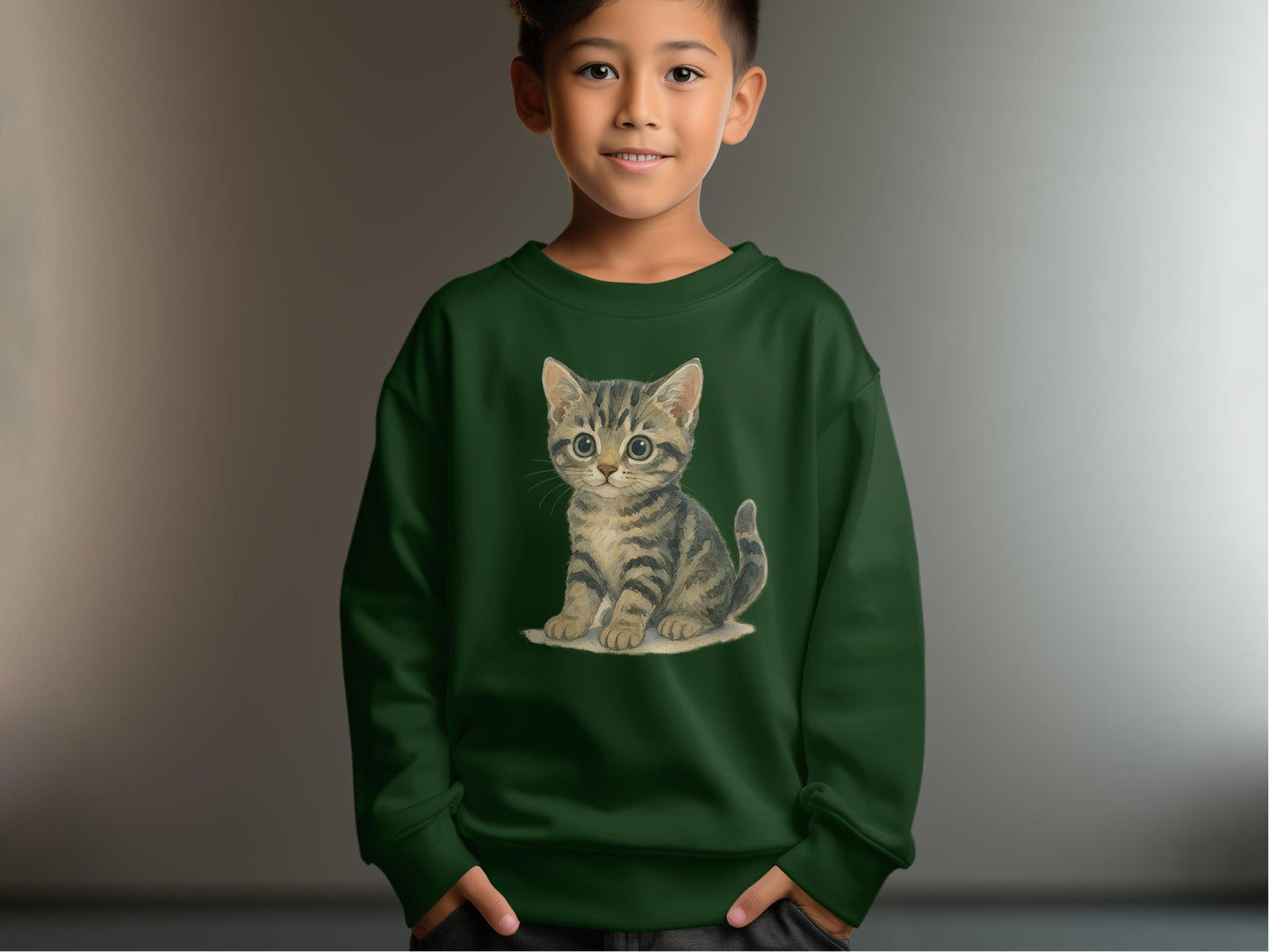 Cute Kitten Design Green Sweatshirt for Kids product type