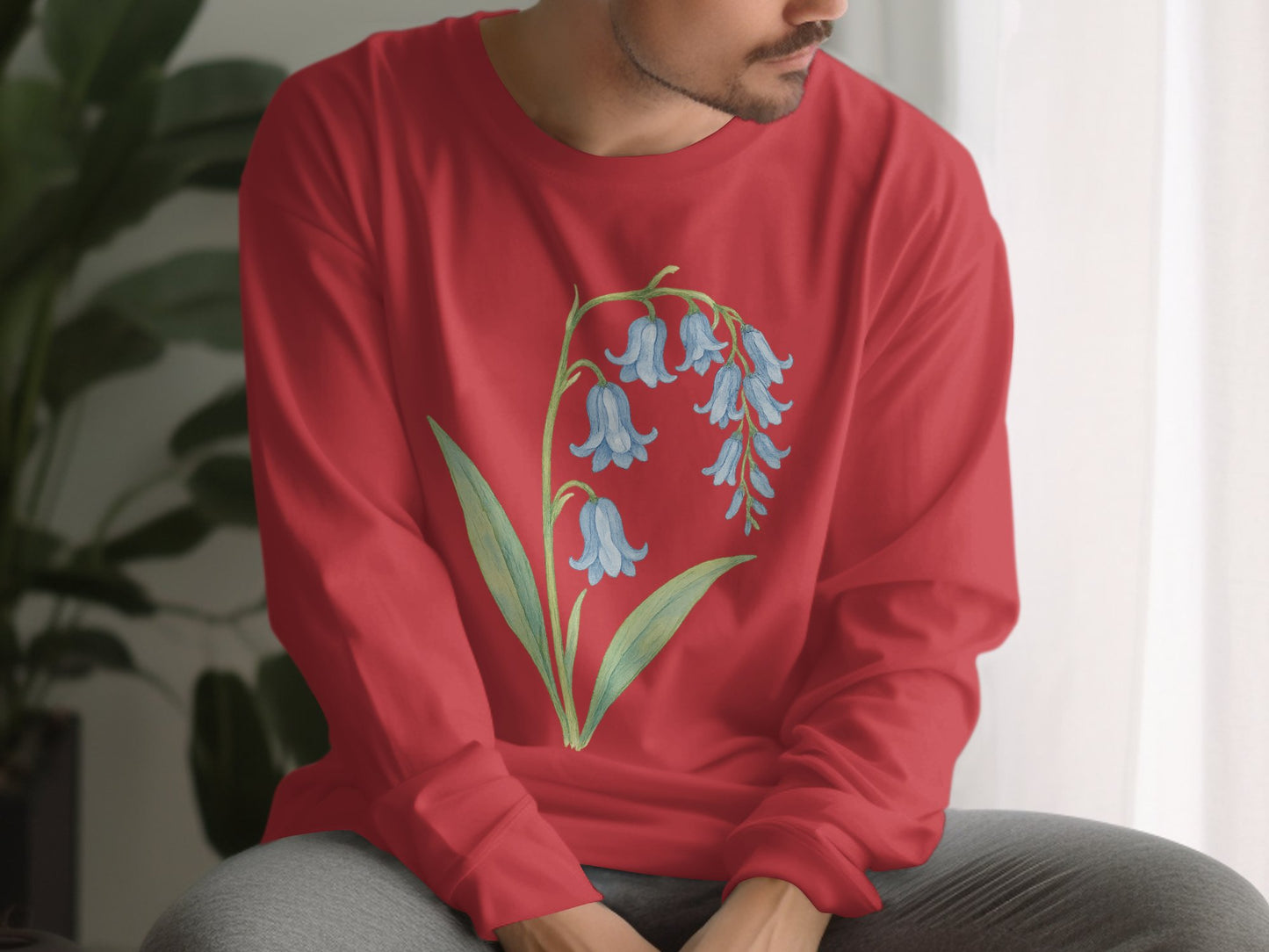 Red Long Sleeve Shirt with Blue Flower Design Product