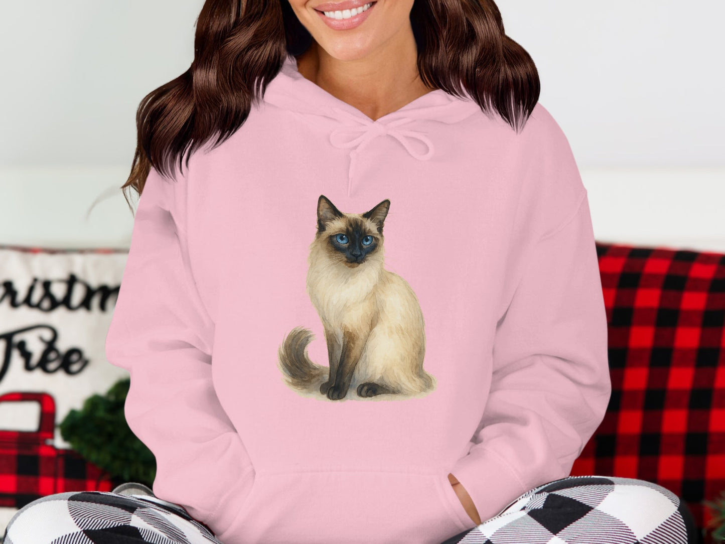 Cozy Pink Hoodie Featuring Siamese Cat Graphic product