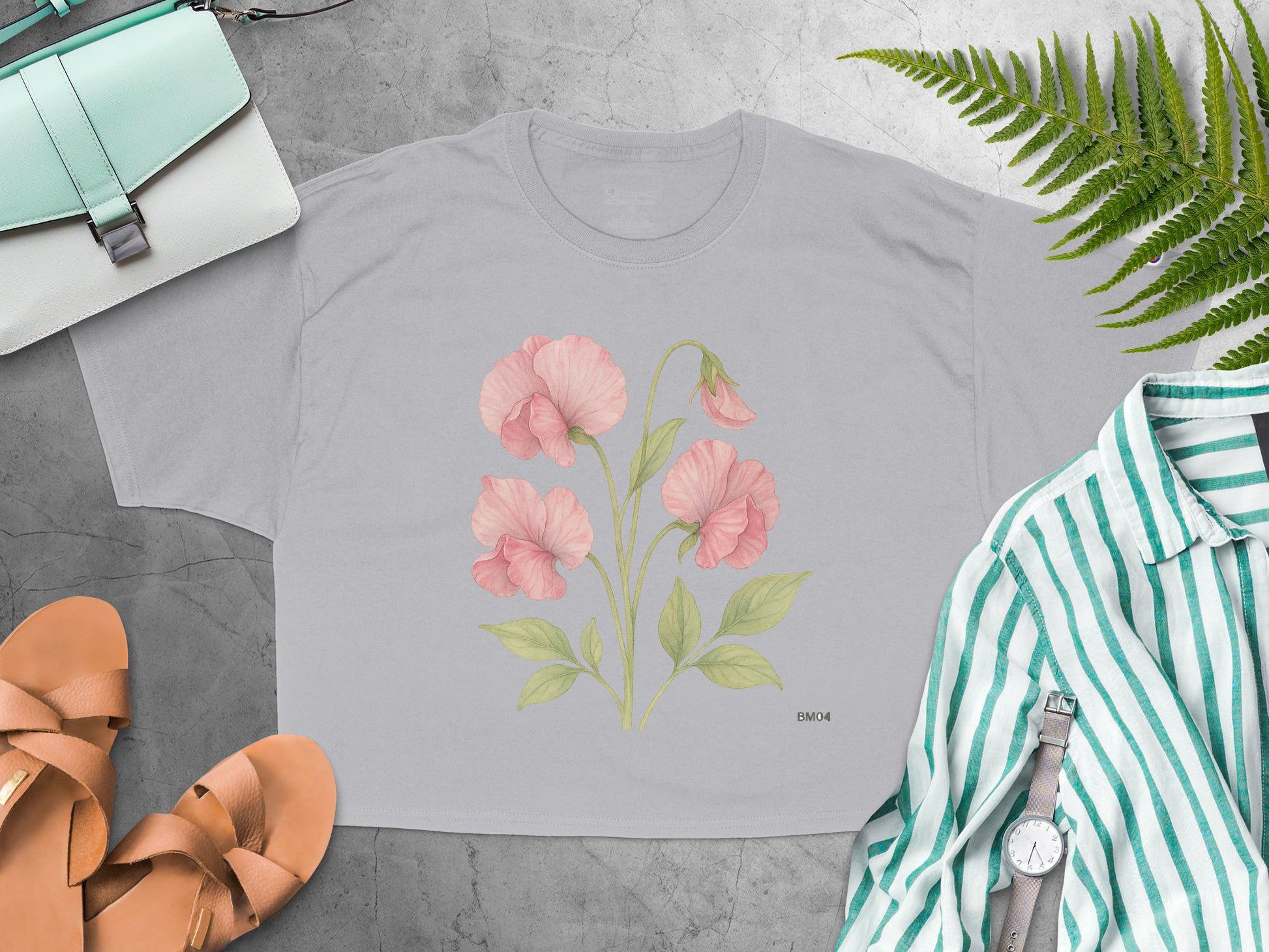 Pink Flower Illustration Cropped T-Shirt product type