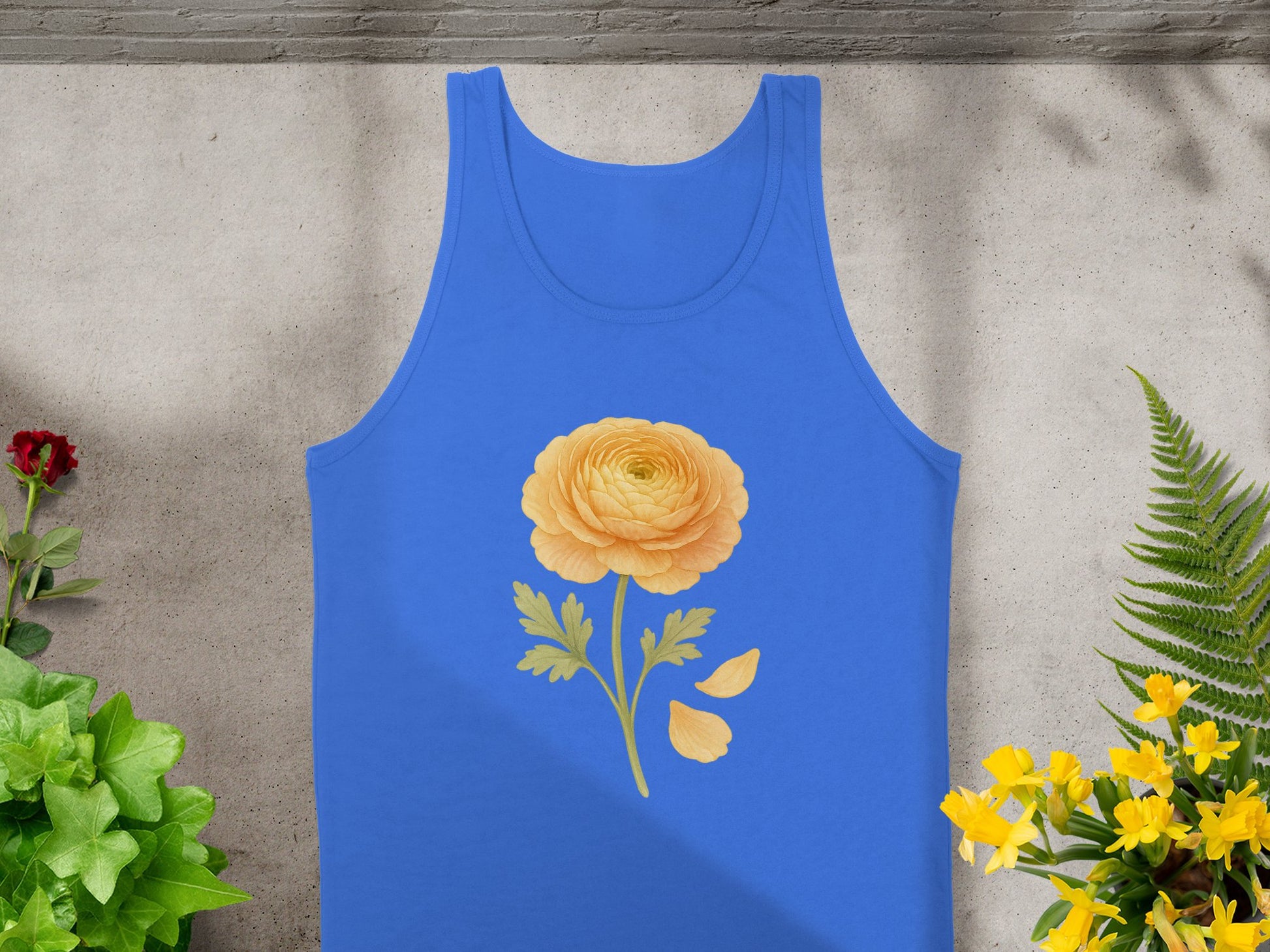 Bright Floral Design on Blue Tank Top product type