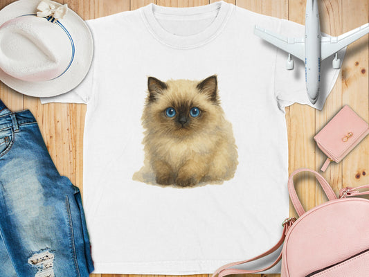 Cute Blue Eyed Kitten Print on White T-shirt product type