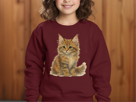 Cute Kitten Print on Dark Red Youth Sweatshirt product type