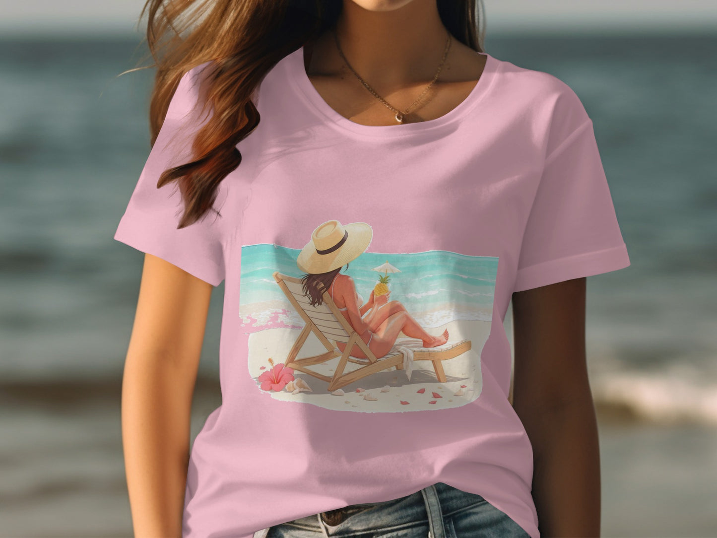 Woman in Hat Relaxing by the Beach T-shirt product type