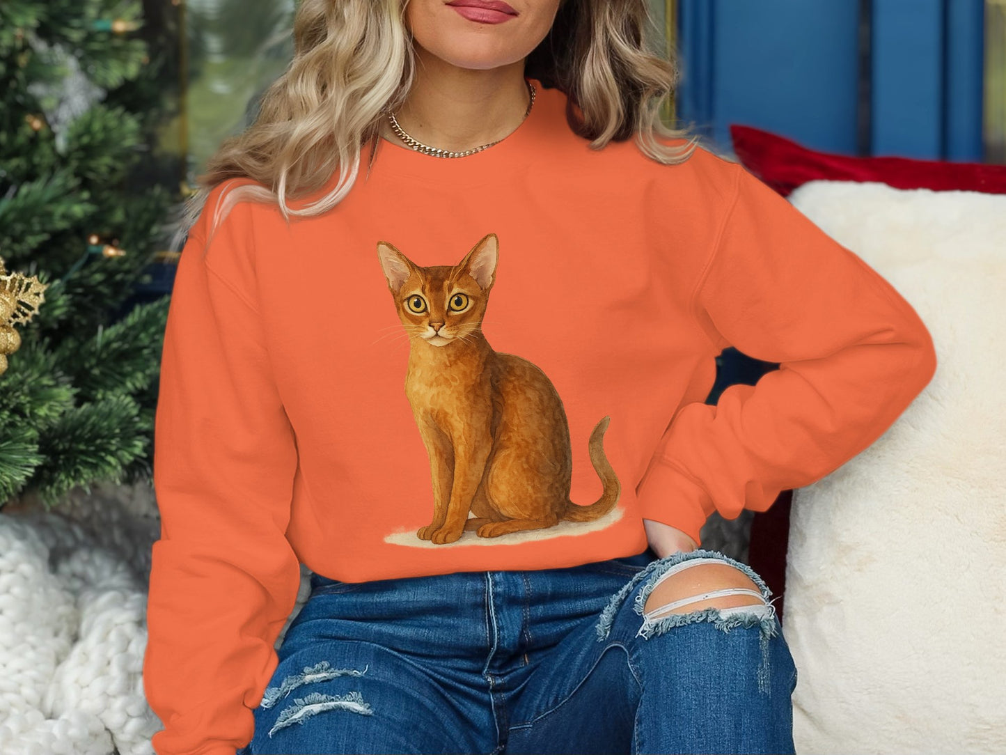 Orange Sweatshirt with Cute Cat Print product type
