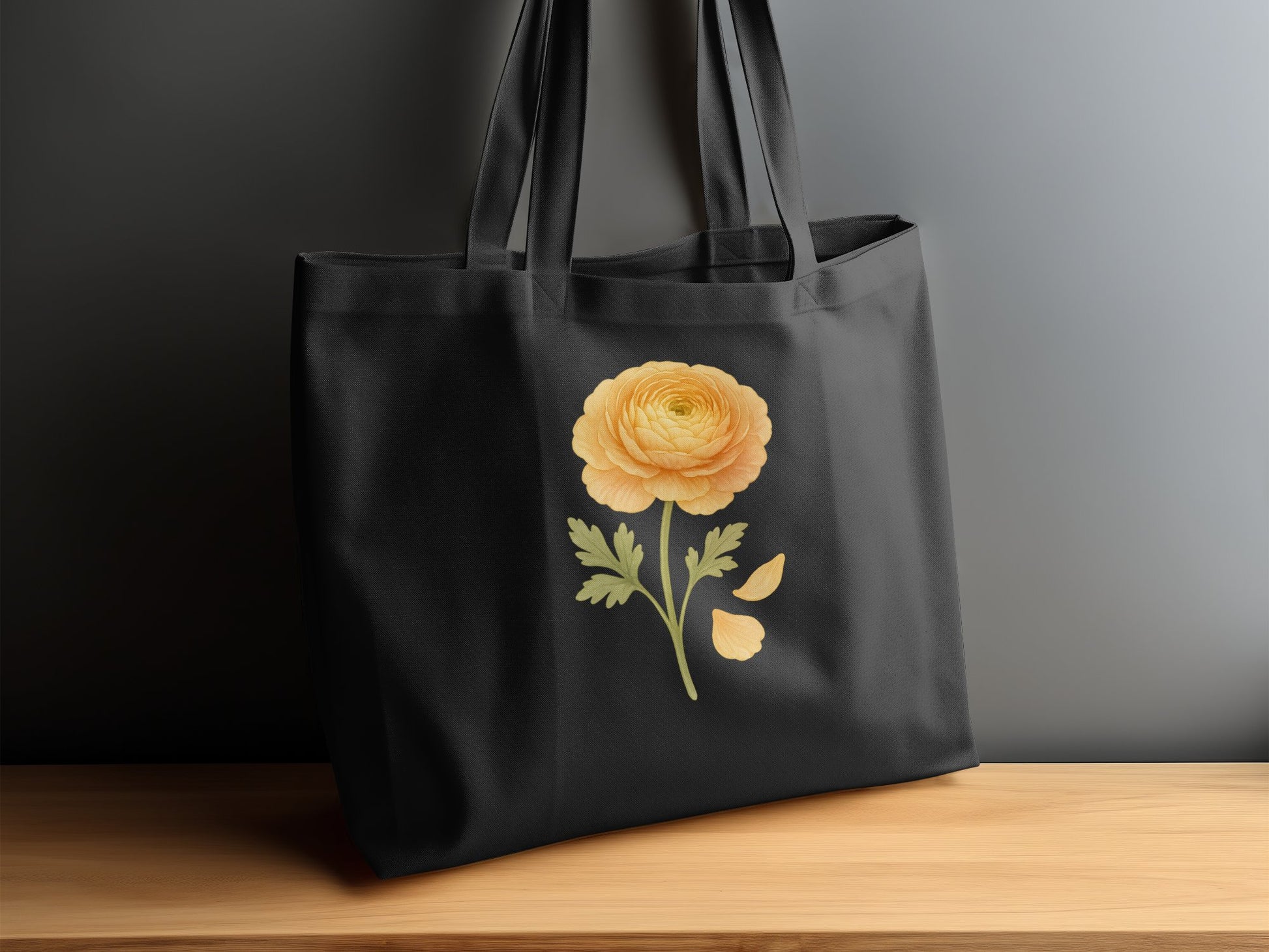 Stylish Black Tote Bag with Yellow Flower Design product