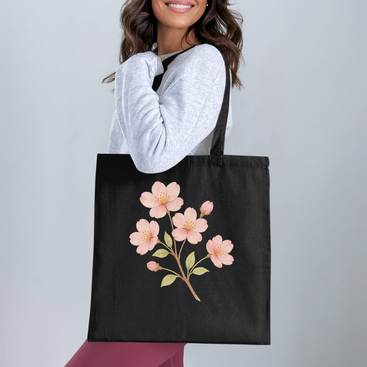Stylish Black Tote Bag with Pink Floral Design product type