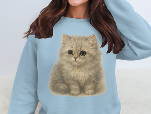 Cute Kitten Graphic Cozy Blue Long Sleeve Sweatshirt product type