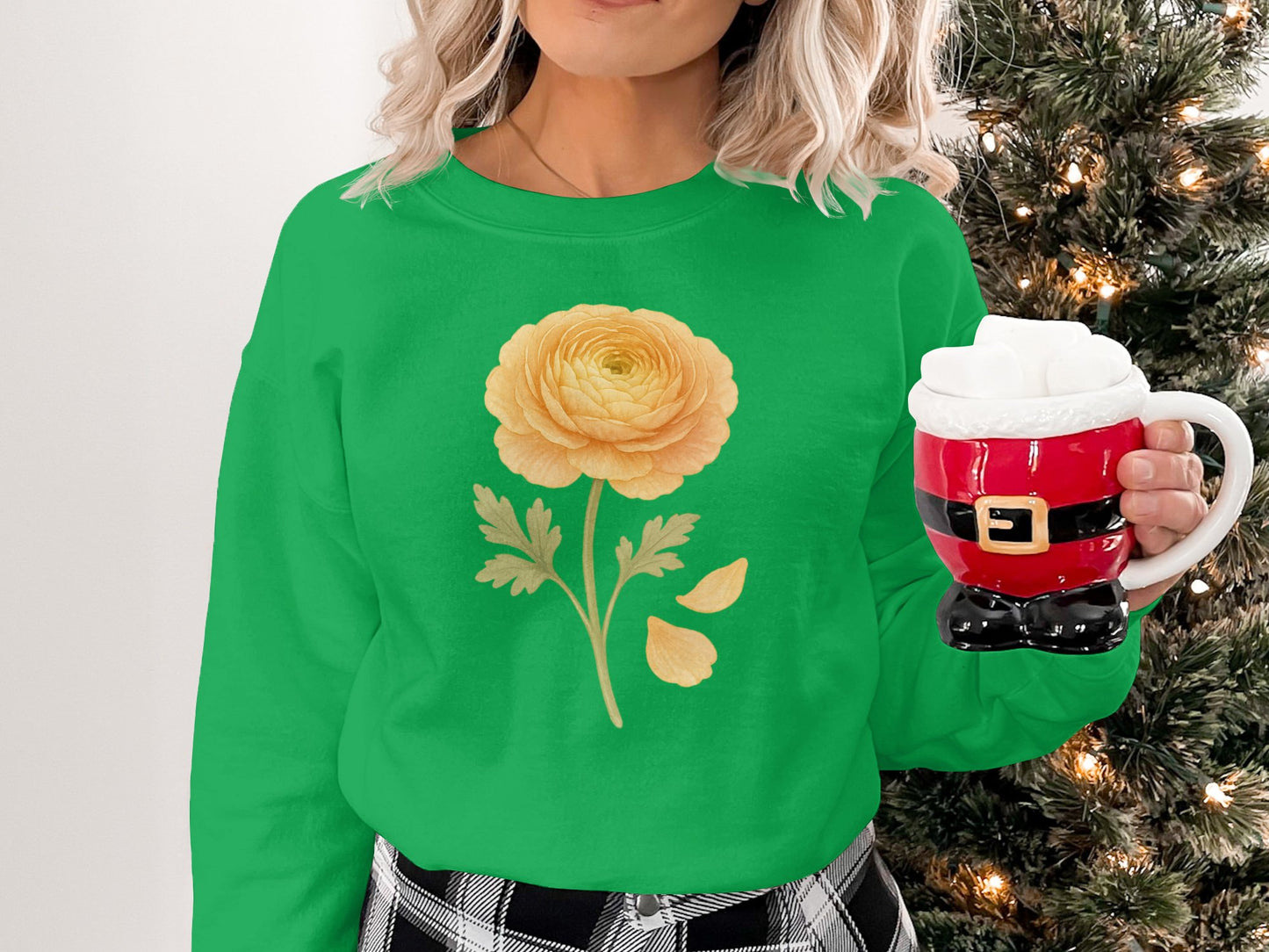 Yellow Flower Graphic Green Sweatshirt product