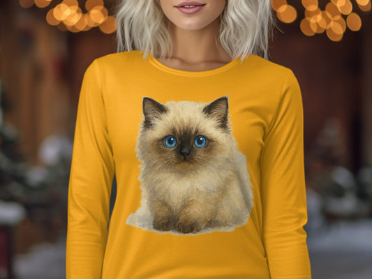 Women's Long Sleeve Shirt with Cat Print product type