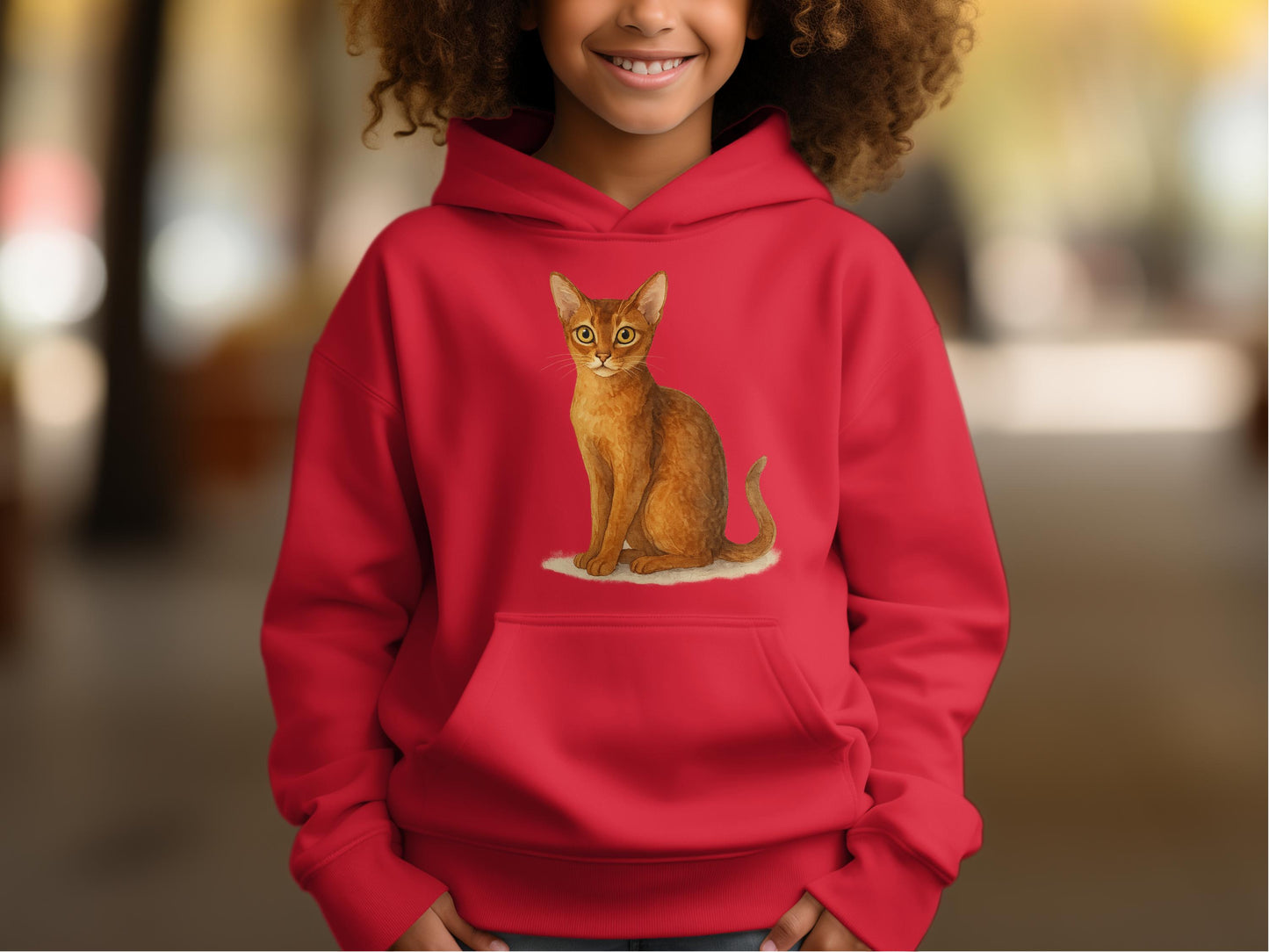 Adorable Cat Print on Red Hoodie for Kids product