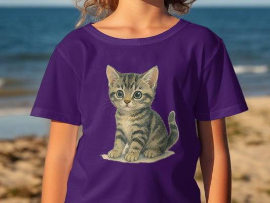 Adorable Kitten Design on Purple Kids T-Shirt product