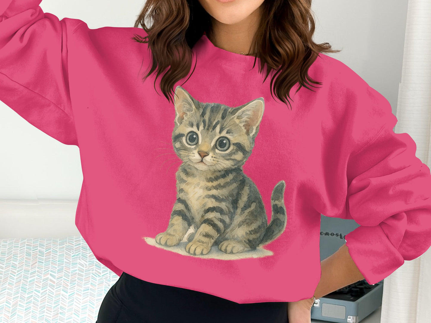 Cute Kitten Print Oversize Pink Sweatshirt product