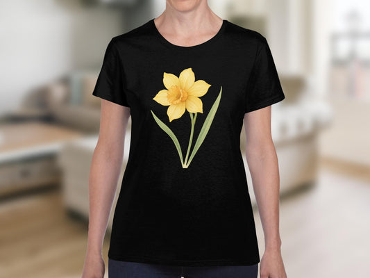 Yellow Daffodil Graphic on Black T-Shirt product type