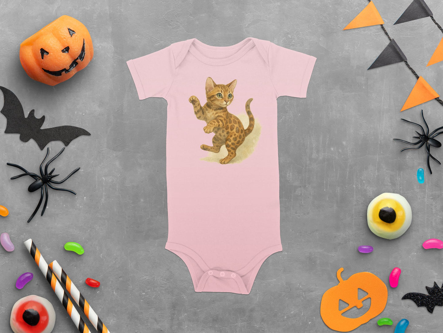 Cute Leopard Cat Design Pink Baby Onesie Halloween product type