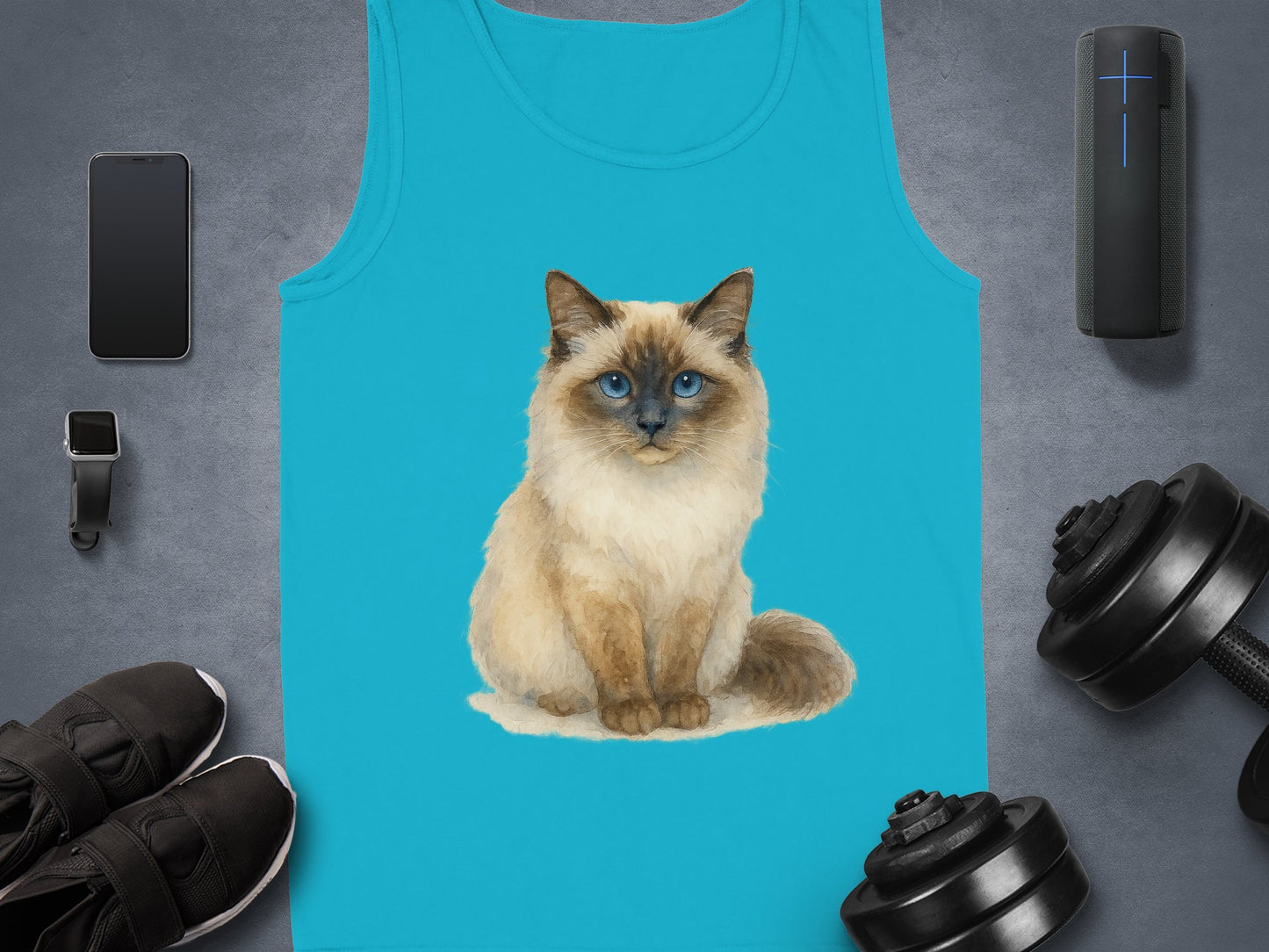 Adorable Cat Print Light Blue Unisex Tank Top product