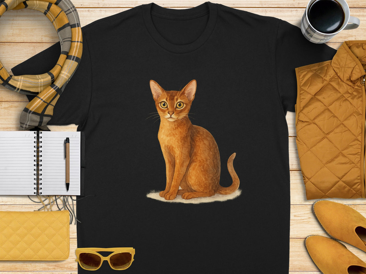 Cute Sitting Cat Illustration Black Shirt product