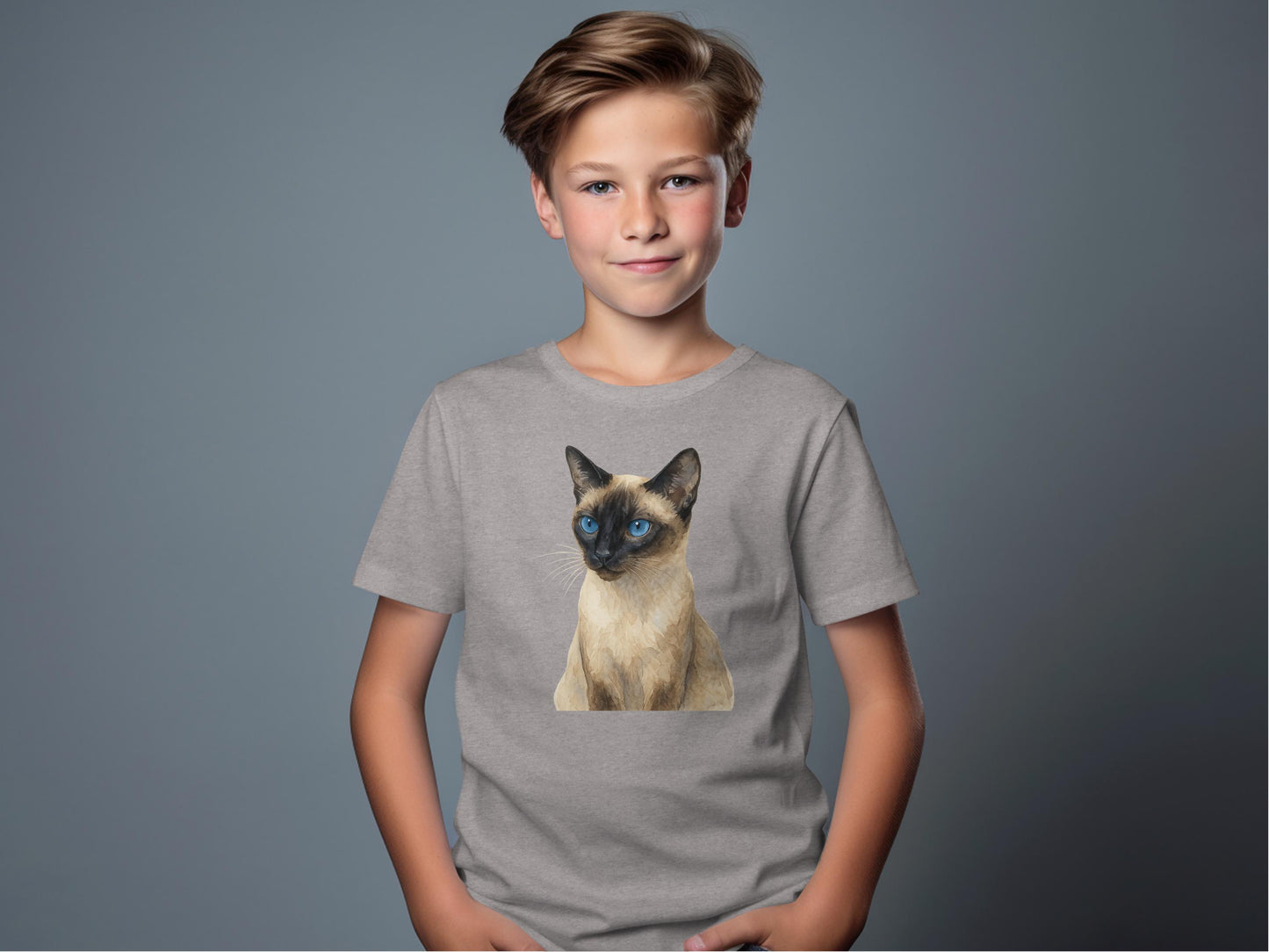 Siamese Cat Print on Grey Kids T-Shirt product type