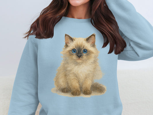 Adorable Fluffy Kitten Print Light Blue Sweatshirt product