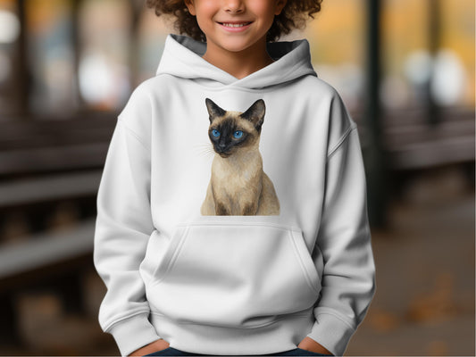 Cute Siamese Cat Design on White Hoodie product