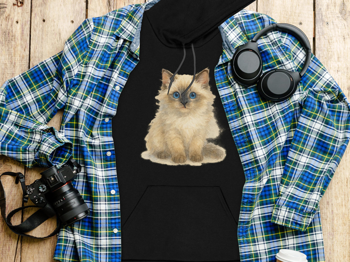 Cute Kitten Graphic on Cozy Plaid Shirt for Cat Lovers product