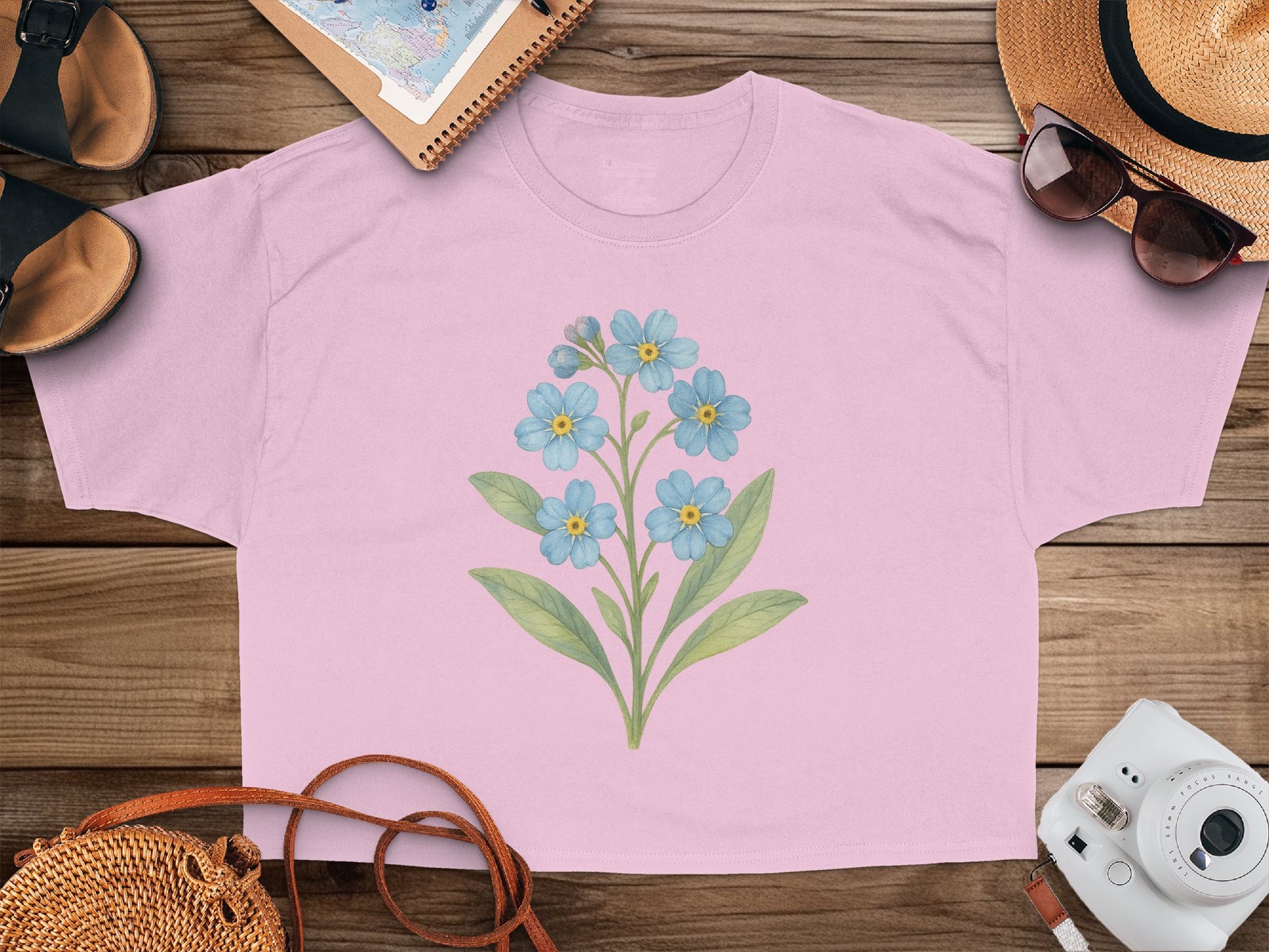 Blue Floral Bouquet Design on Pink Shirt product
