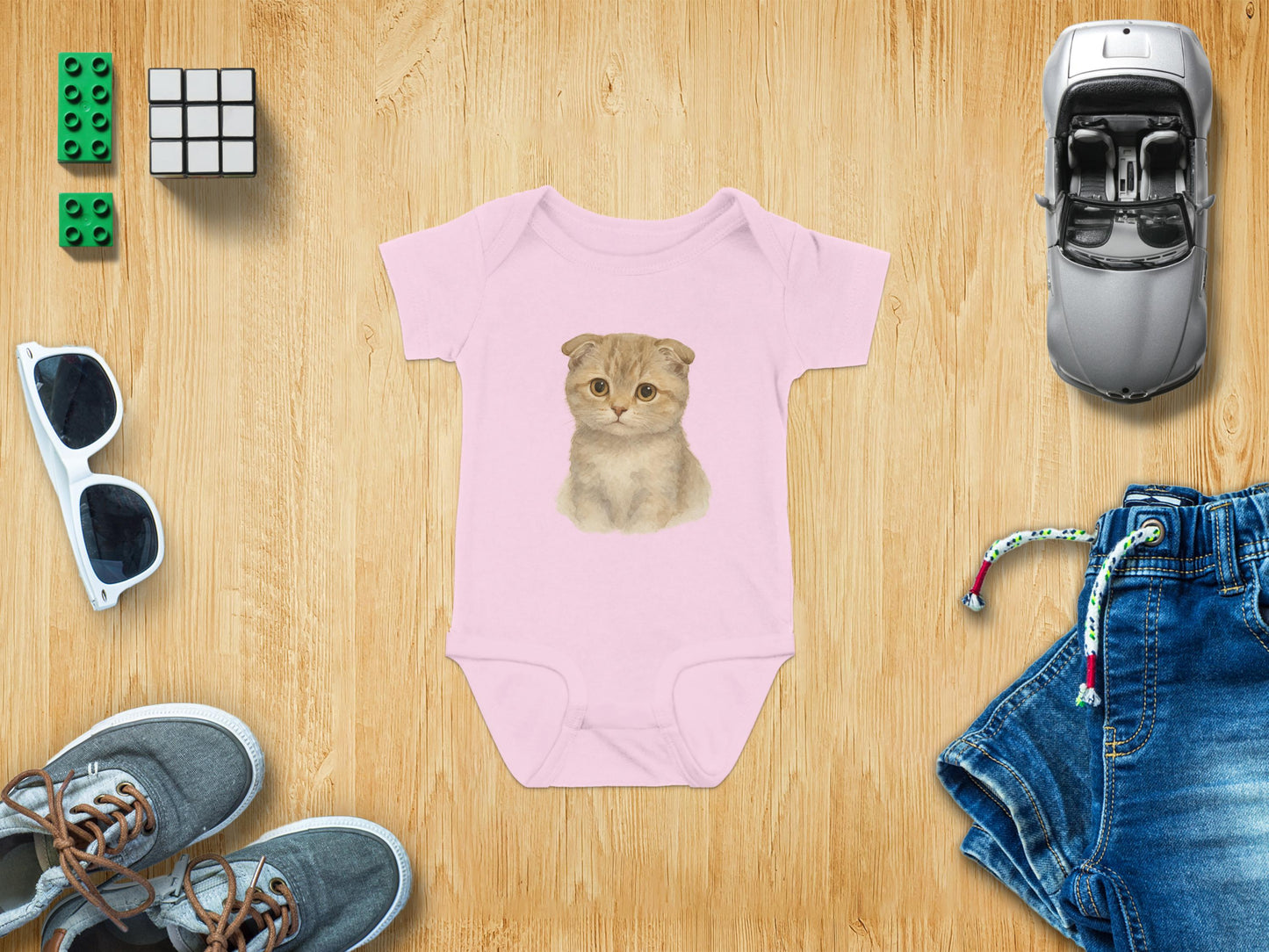 Adorable Kitten Printed Short Sleeve Baby Onesie product