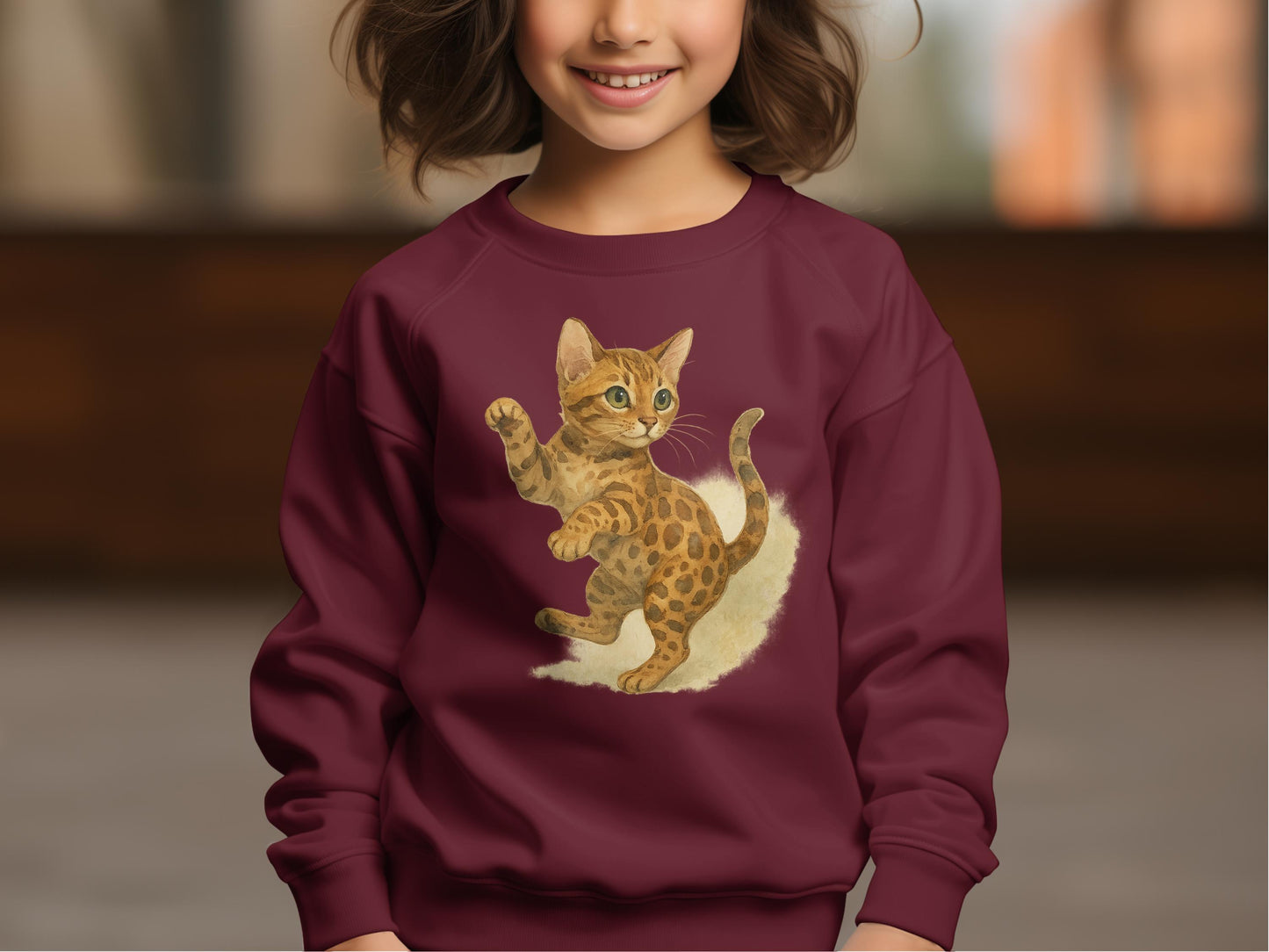 Cute Kitten Print on Maroon Kids Sweatshirt product