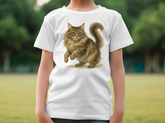 Playful Cat Graphic Design on White T-shirt Product