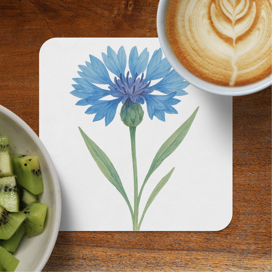 Blue Flower Art White Square Coaster Design product type