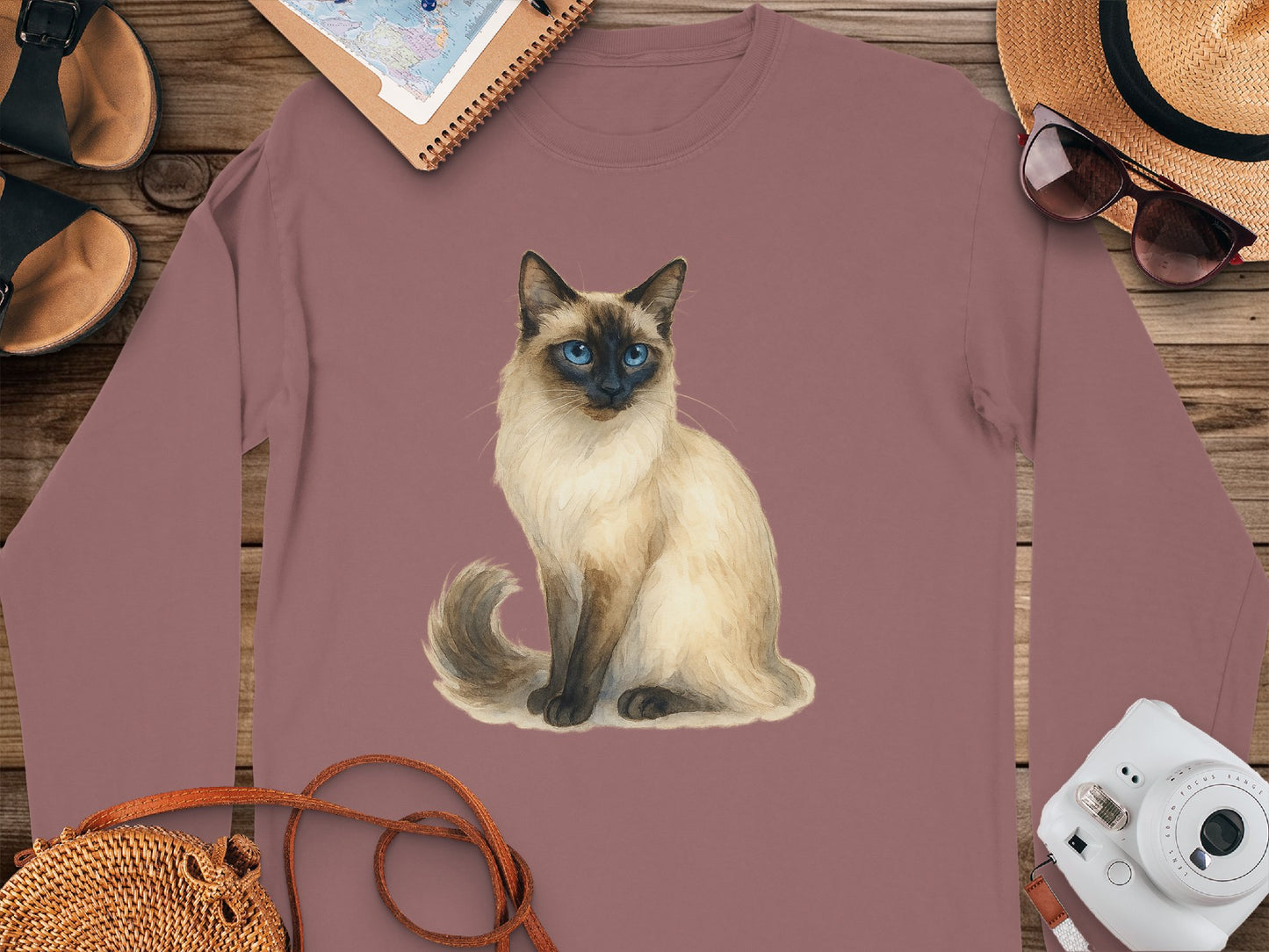 Siamese Cat Artwork Printed Long Sleeve Shirt product