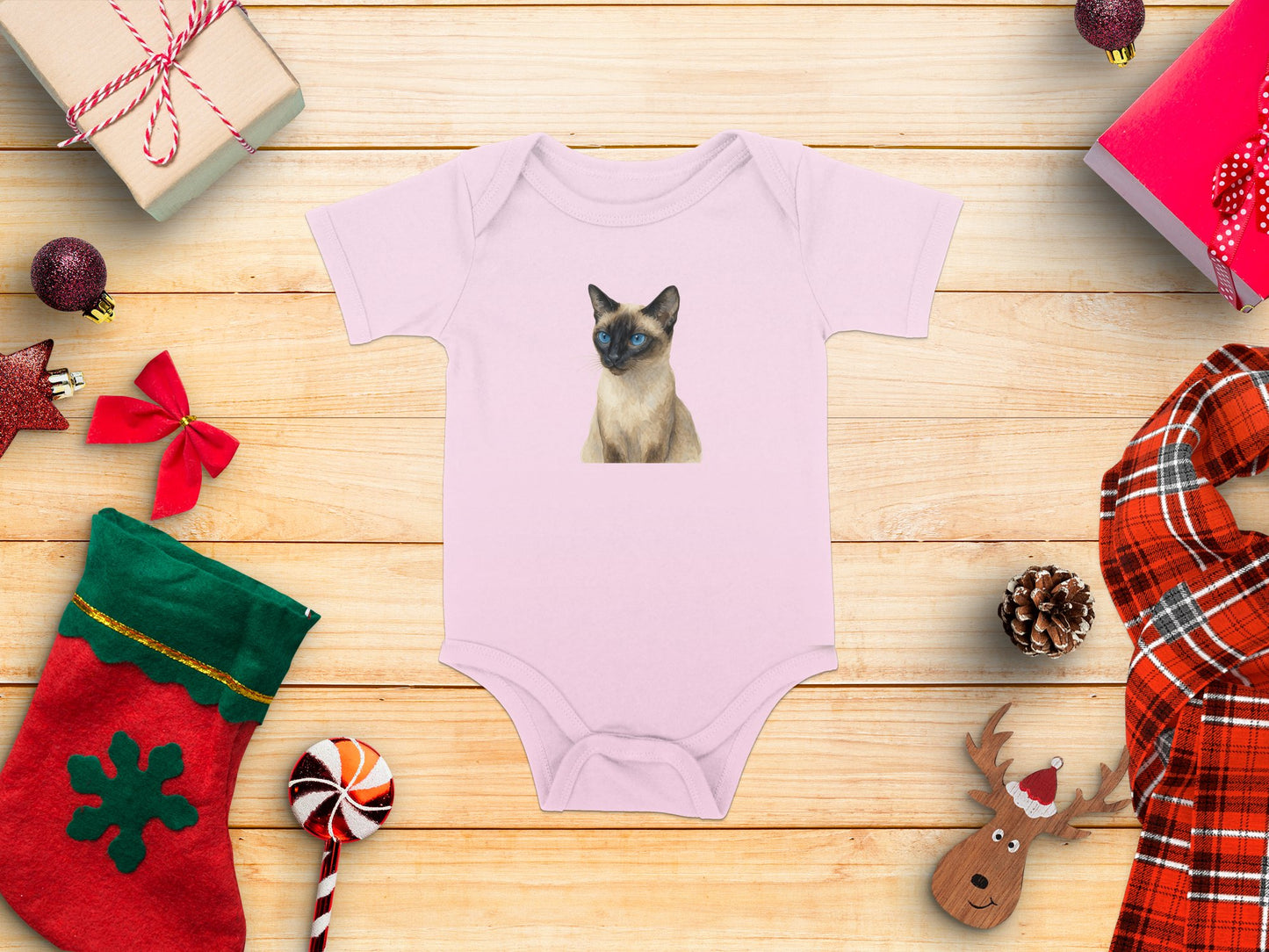Cute Siamese Cat on Light Pink Baby Onesie Product