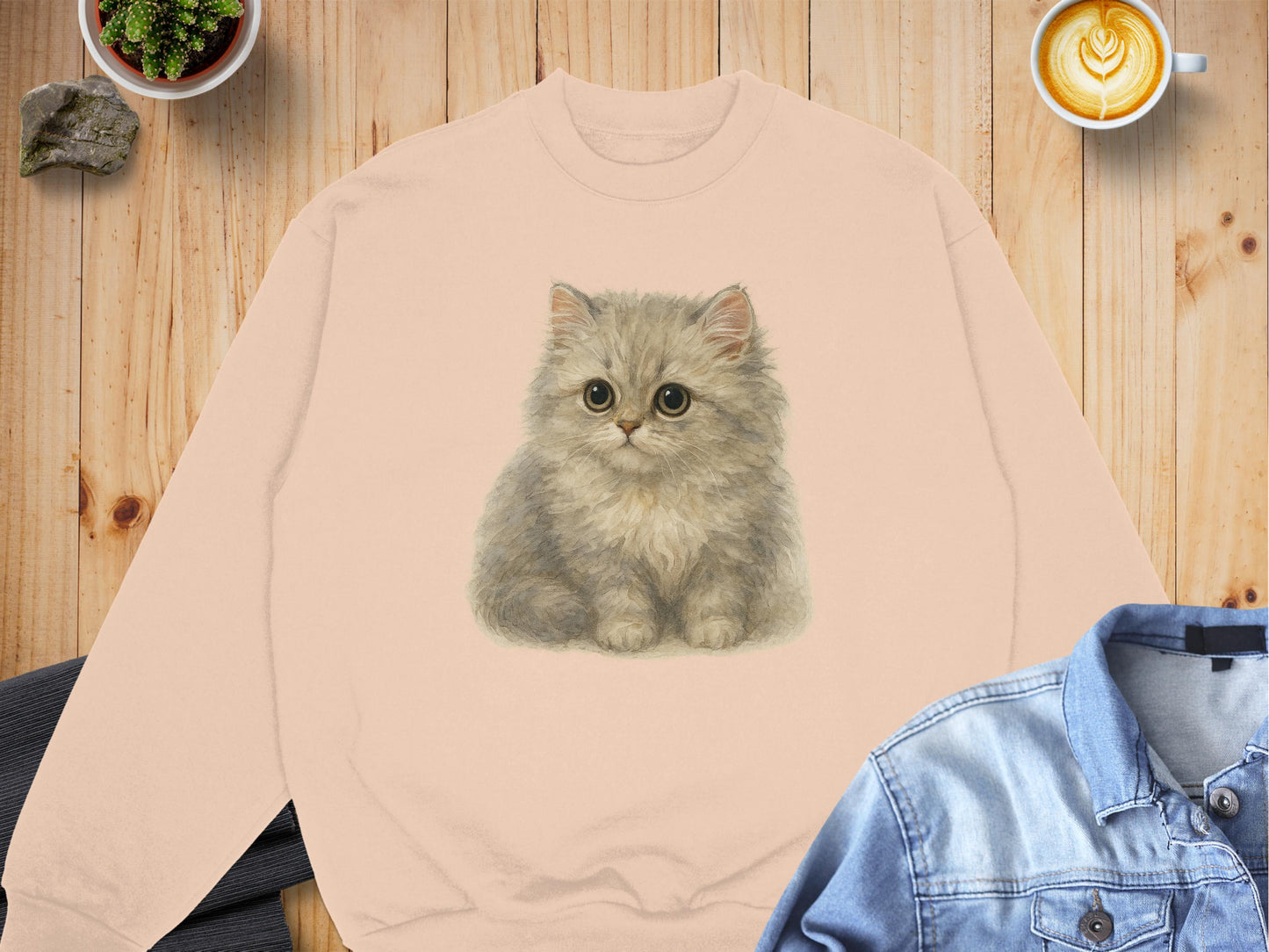 Cute Fluffy Kitten Print on Blush Pink Sweater product