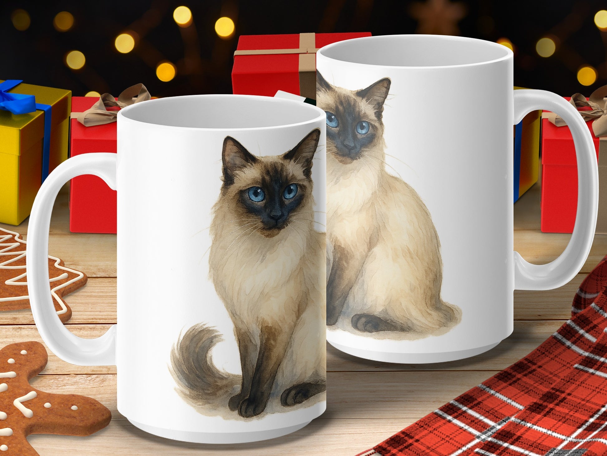 Siamese Cat Print White Mug with Handle product type