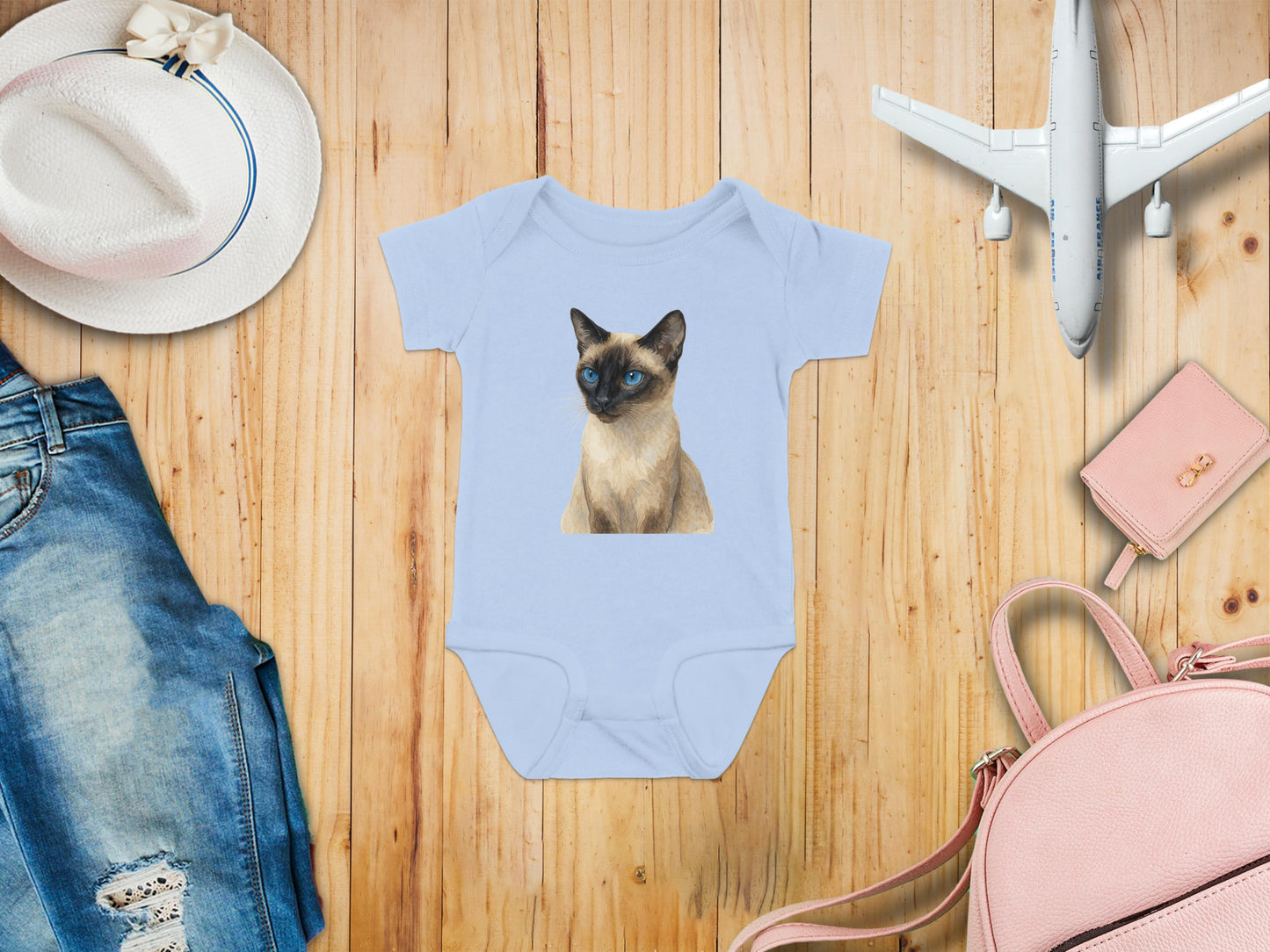 Cute Siamese Cat Print Blue Baby Onesie Bodysuit product type