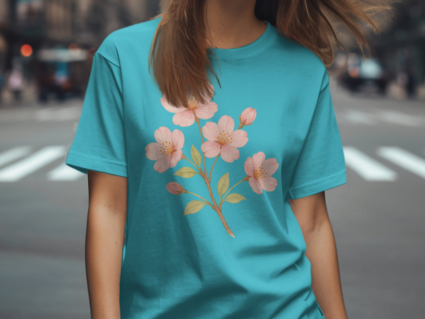 Floral Graphic Teal T-Shirt Women Fashion Product