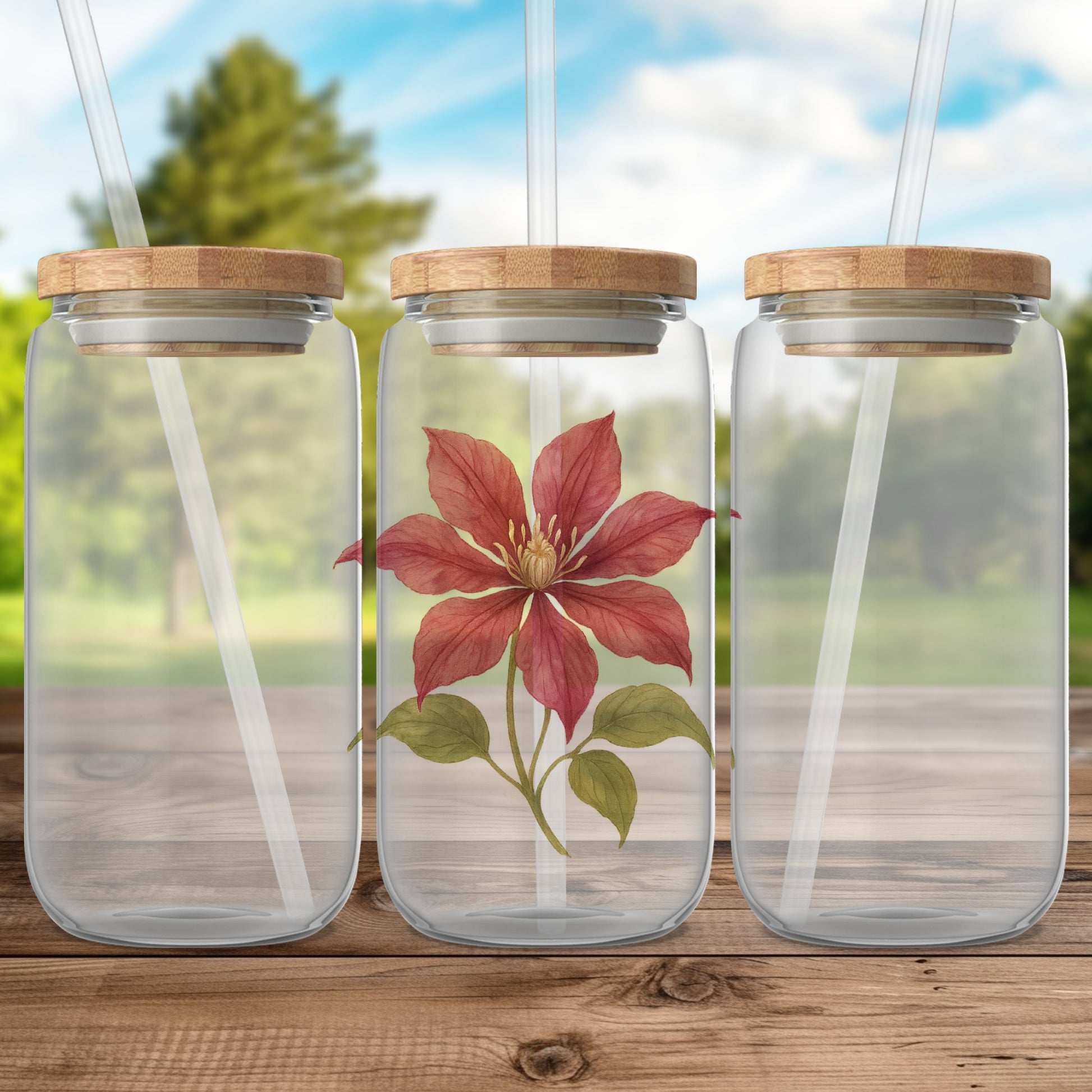 Red Flower Design Clear Glass Storage Jar Product