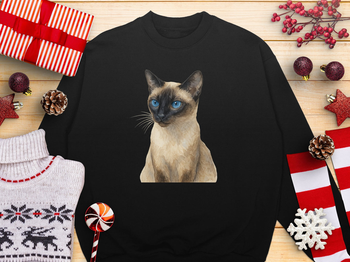 Charming Blue-Eyed Siamese Cat Print Sweatshirt product type