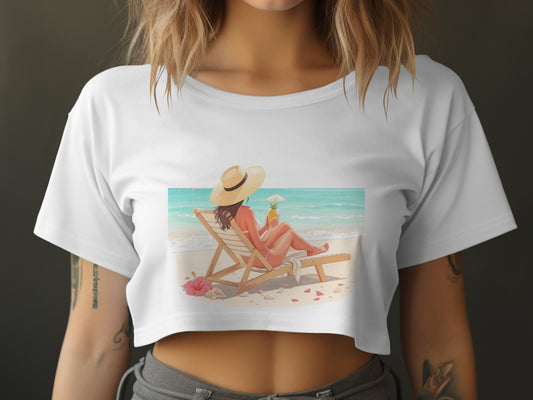 Relaxing Beach Scene Summer Vibes Graphic Crop Top product type