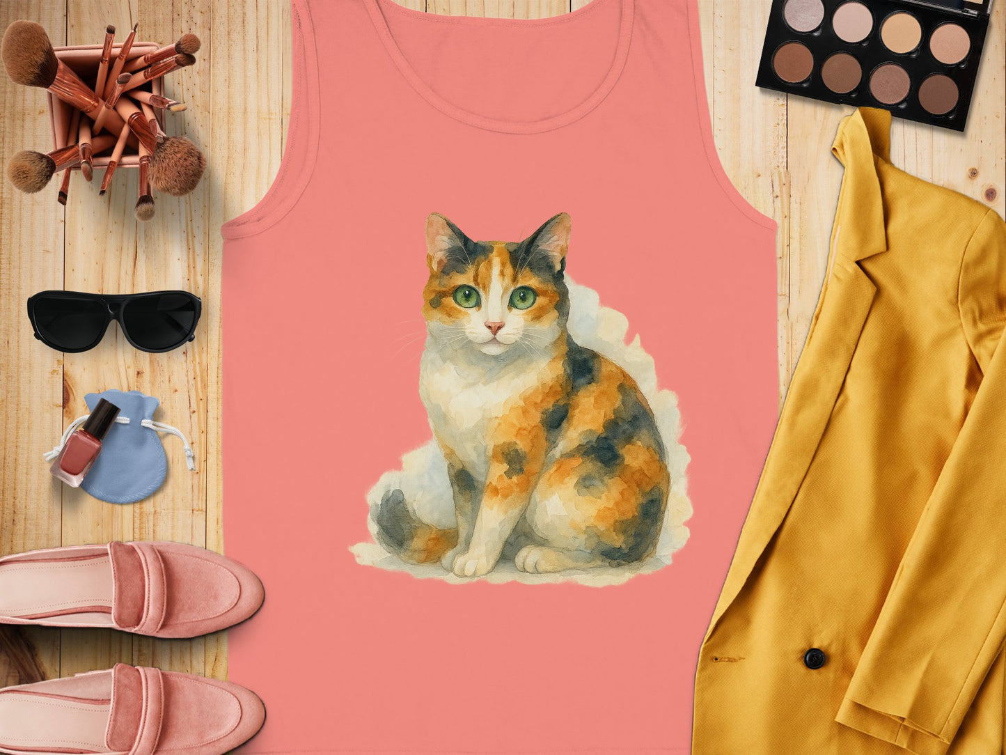 Charming Calico Cat Illustration Sleeveless Top product