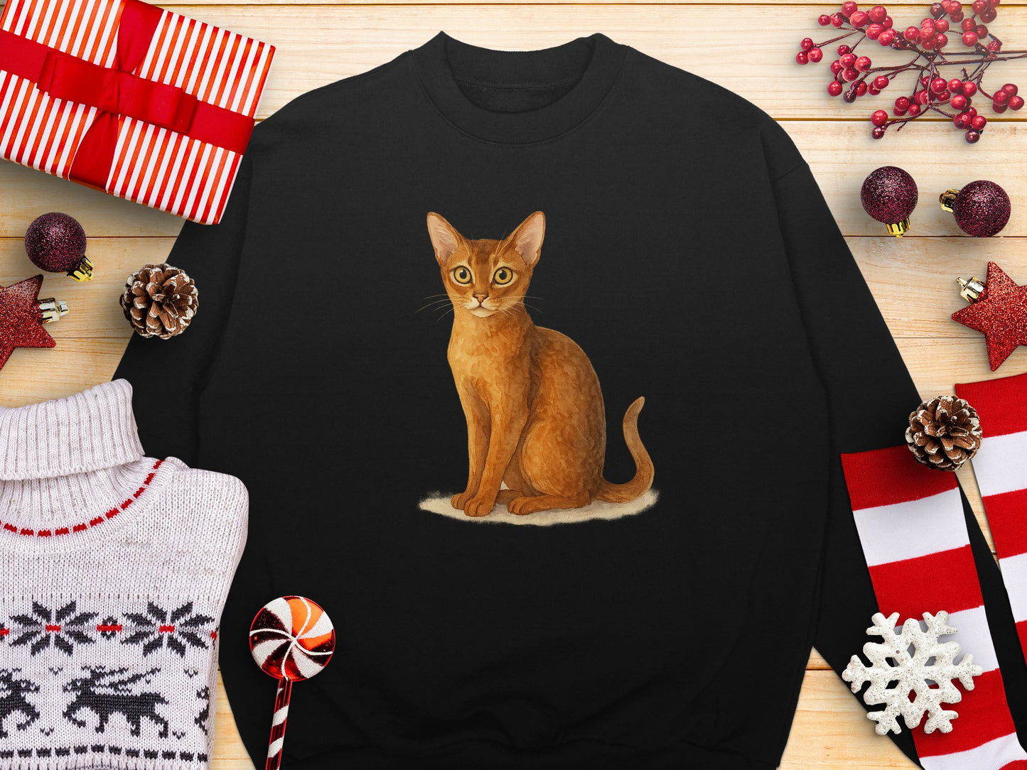 Festive Sweater with Cute Cat Print product type