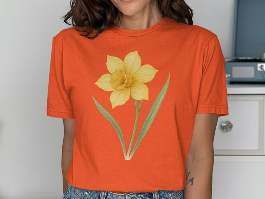 Bright Orange Shirt with Yellow Flower graphic product type