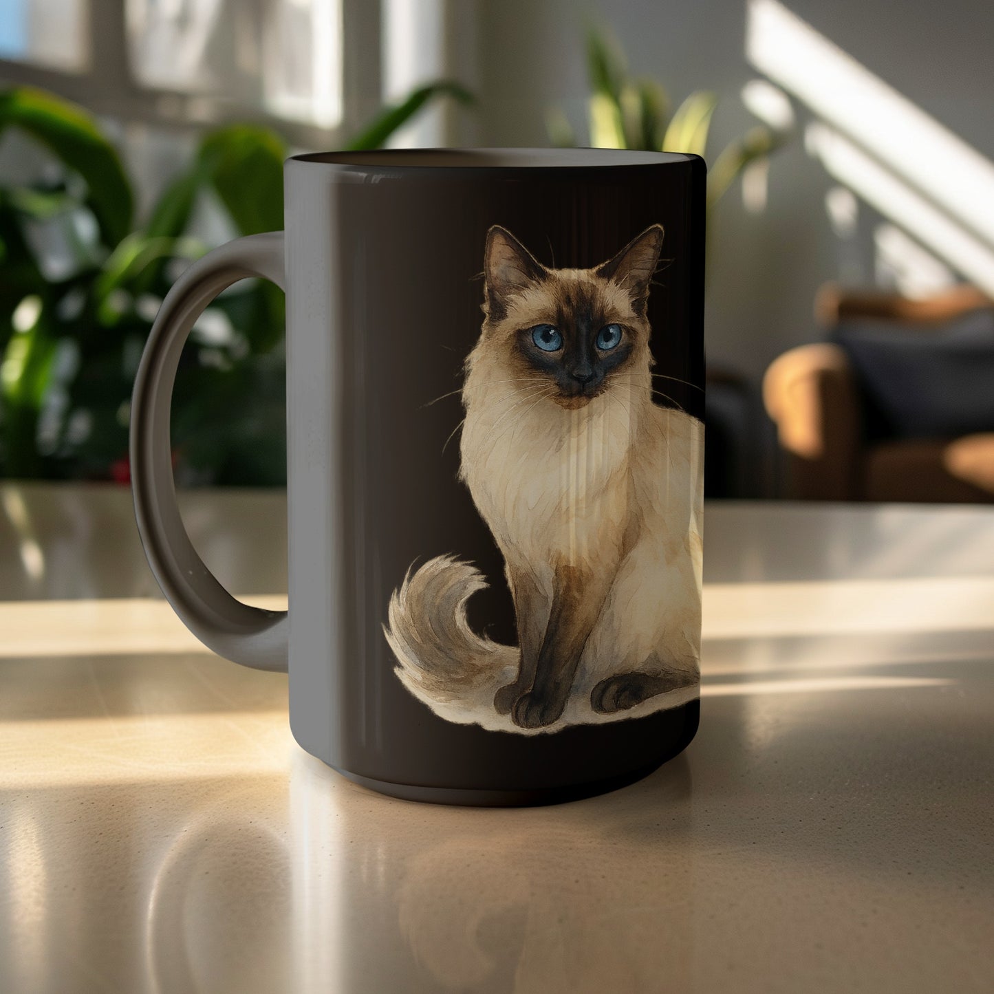 Elegant Siamese Cat Design Black Coffee Mug product