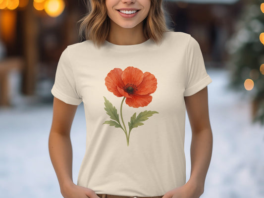 Beautiful Red Poppy Flower Print on White T-shirt product type