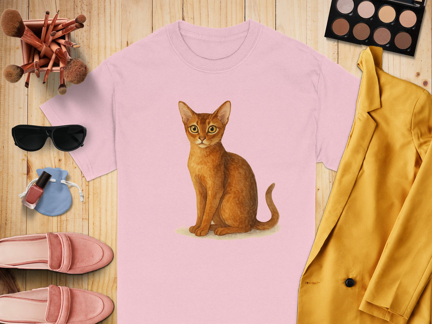 Adorable Cat Design Pink T-shirt Casual Wear Product