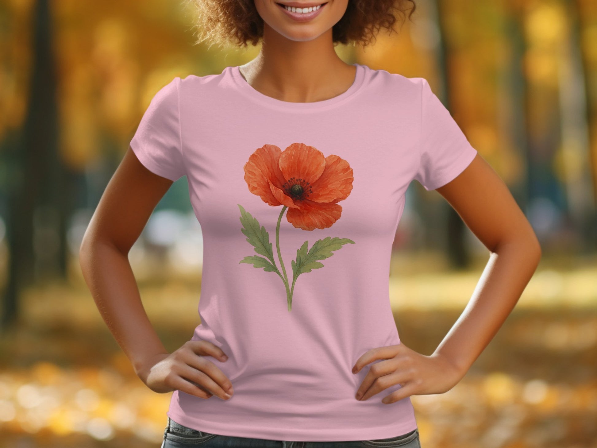 Beautiful Pink Shirt with Red Poppy Flower Design product