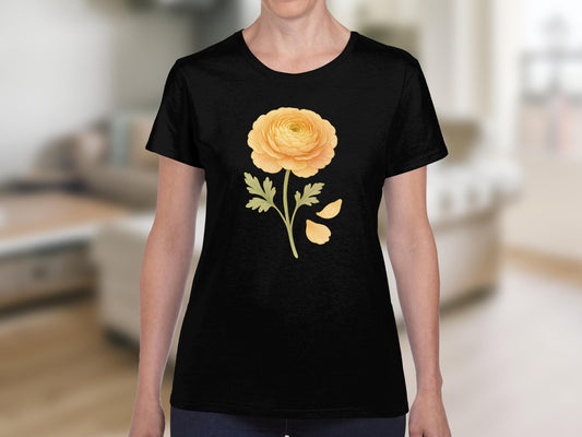 Yellow Flower Graphic Printed Black T-Shirt product type