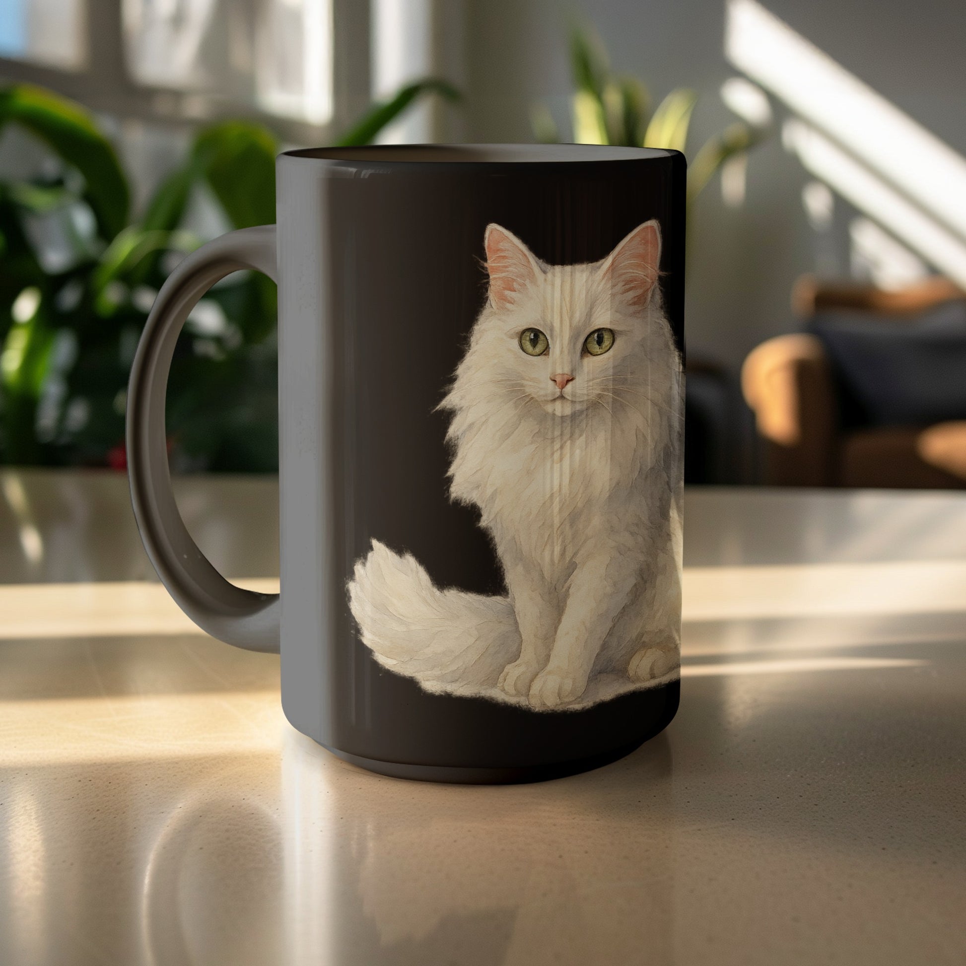 Long Haired White Cat Artwork Coffee Mug product