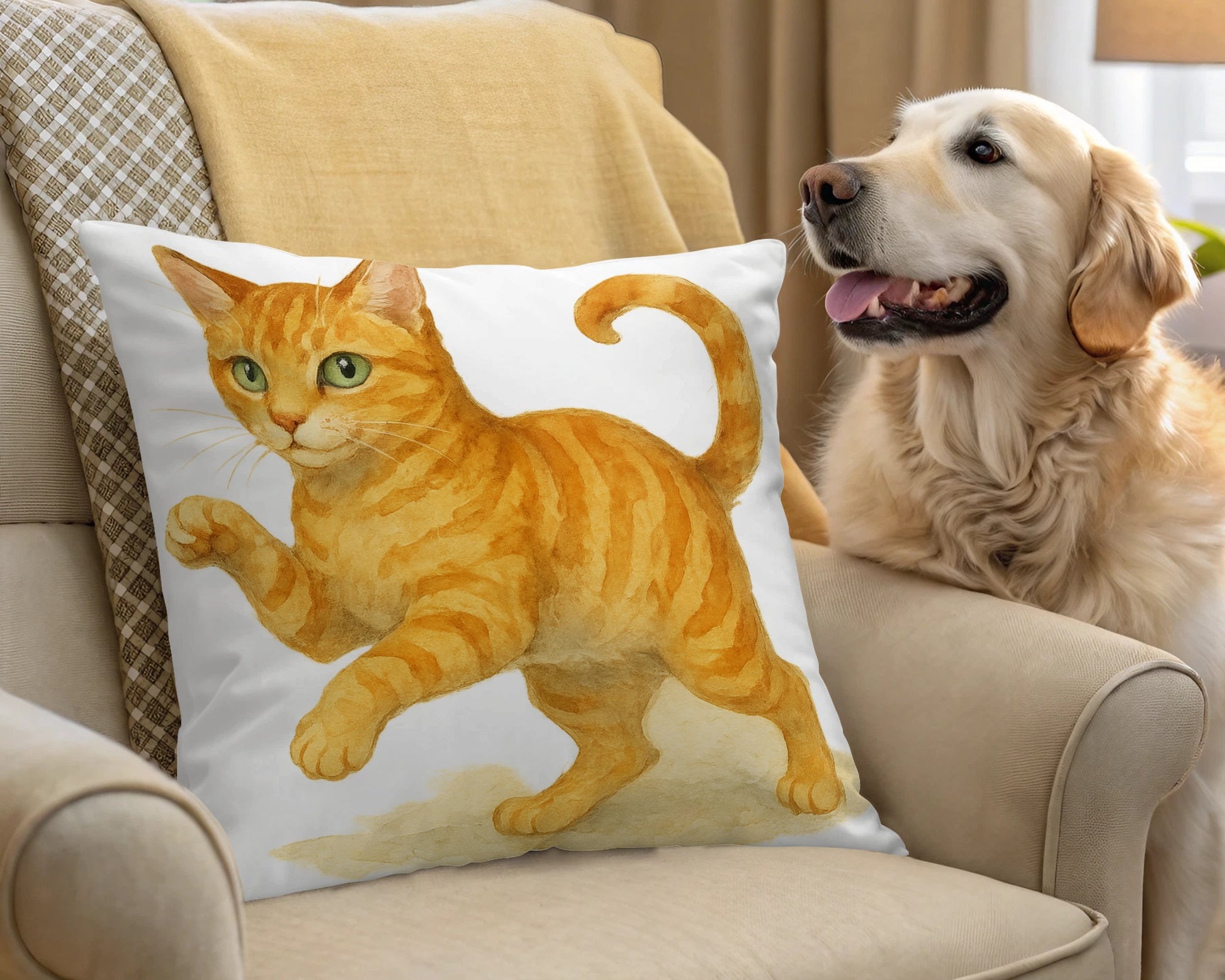 Playful Orange Cat Cushion Decorative Pillow product